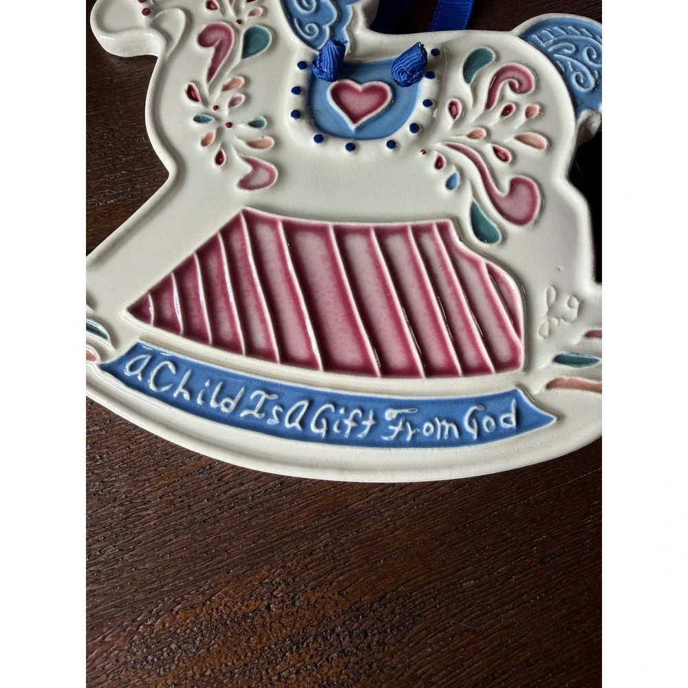 J. Duban Designs Rocking Horse Wall Hanging Tile A Child Is A Gift From God 1988